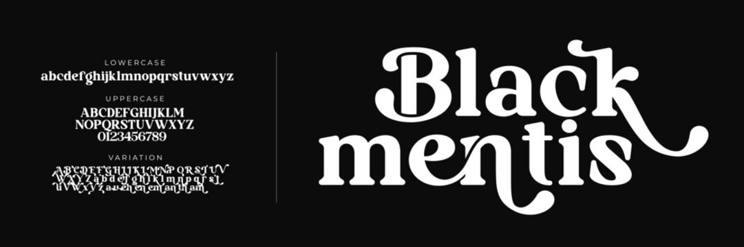 Black Mentis, Classic luxury alphabet font logo. Typography modern classic lettering serif italic fonts decorative wedding vintage retro logos.