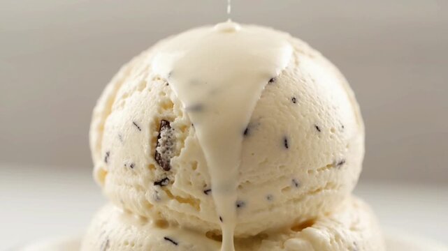 Delicious Cookies and Cream Ice Cream Scoop with White Chocolate Drizzle.