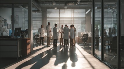 Fototapeta premium Doctors in brightly lit medical offices and hospital advanced healthcare concept