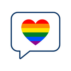 Obraz premium A vibrant rainbow heart within a speech bubble, symbolizing pride, love and inclusivity