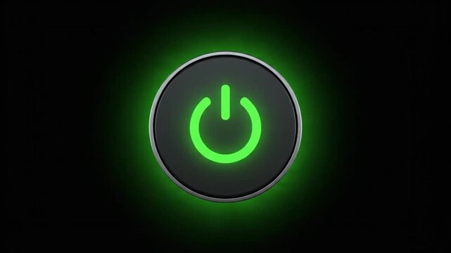 Green power button on black.