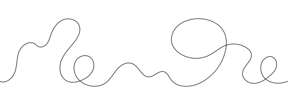 Minimal oneline squiggle design. A long, continuous wavy cable with twisting, tangled curves and smooth horizontal flow.