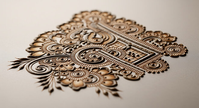 Intricate henna art design with floral patterns and detailed embellishments