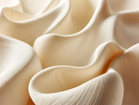 macro photography of a cream colored natural shell showing intricate layered texture and smooth flowing shapes