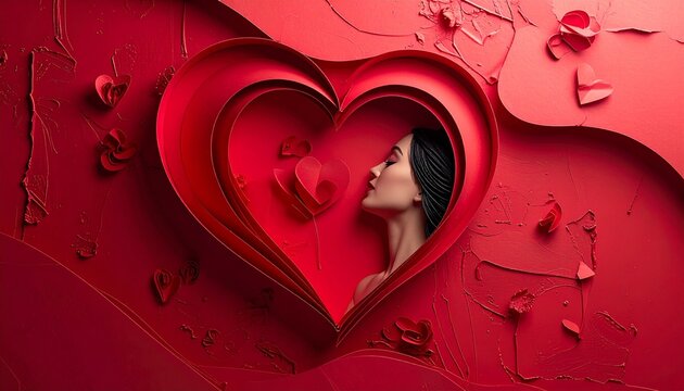 Romantic Valentines Day Portrait of a Woman in a Heart.