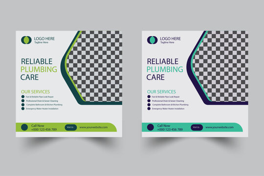 Professional Plumbing Service Social Media Post and Instagram Ad Template Vector