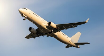 Obraz premium Commercial airplane taking off in a clear blue sky