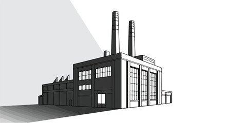 Fototapeta premium Industrial Factory Building Vector Illustration with Smokestacks