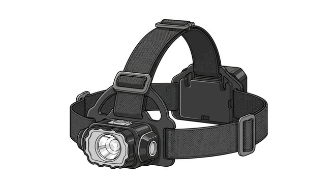 Black headlamp with adjustable strap.