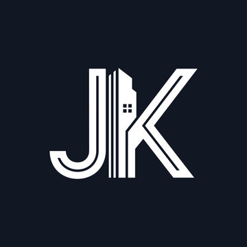 Letter Jk monogram, Real estate company icon logo flat vector design