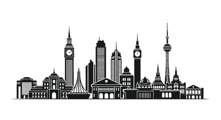 Fototapeta premium Global City Skyline Landmark Vector Illustration Silhouette Design