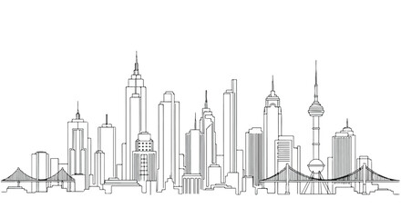 Obraz premium Minimalist City Skyline Architecture Vector Illustration Line Art