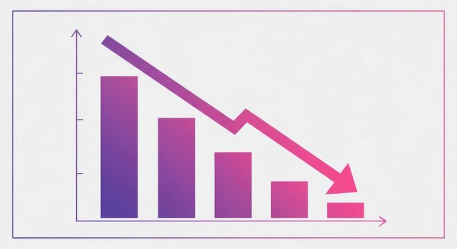 Declining bar graph with red arrow pointing downwards