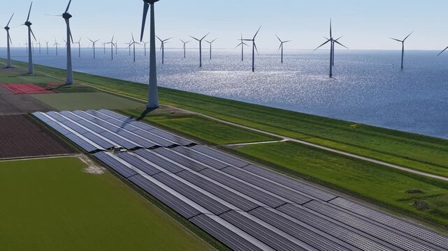 WindTurbines in a very blue sea on a beautiful sunny day