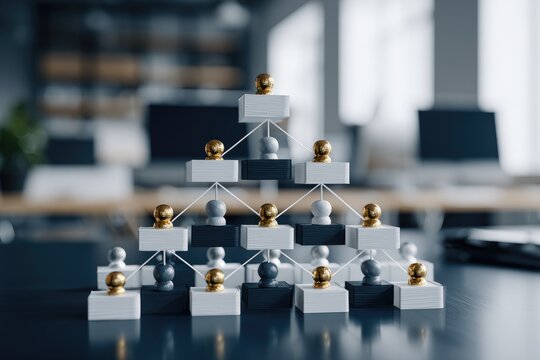 Organizational Hierarchy Chart Represented by Chess Pieces and Blocks.
