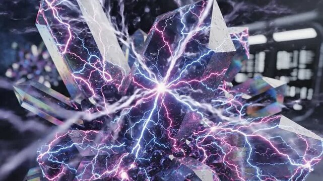 Abstract Crystal Energy Burst, Lightning Strikes, Power Flow, Science Fiction Concept