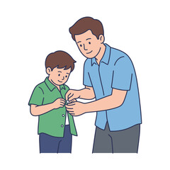 Obraz premium Father helping his son button his shirt, a moment of care