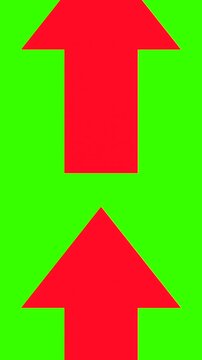 Red arrows are moving and pointing upward. Loop animation, direction, point to something, orientation. Chromakey, green screen, cut out.