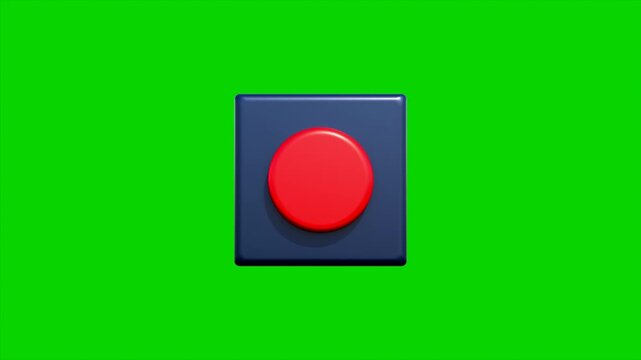 Red push button moves down, chroma key, green screen. Switch, activate, press, push button, analog switch, element.