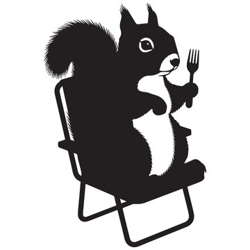 Black Squirrel Silhouette, Sitting Squirrel Vector, Squirrel Eating Icon, Animal Illustration Independence day, 4th July.