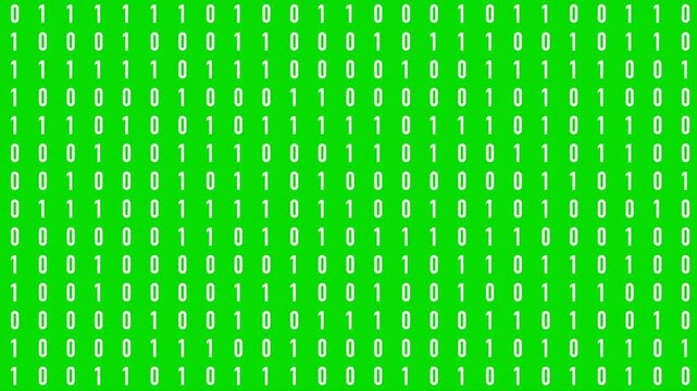 White bit and byte, binary code, encryption. Computer language, big data, software, data processing, machine learning, artificial intelligence.  Chroma key, green screen, cut out.
