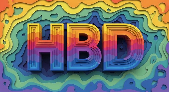 vibrant 3d hbd text on colorful abstract psychedelic background