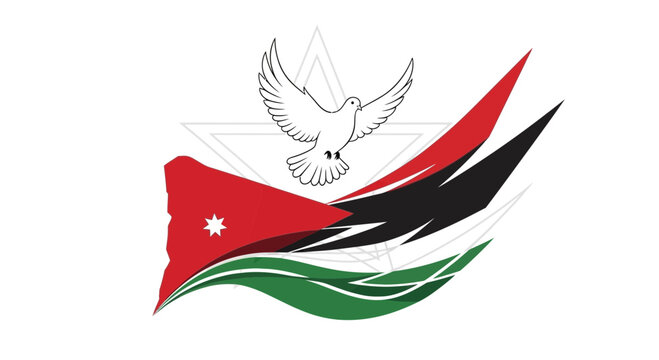 Jordanian flag elements with dove and star, symbolizing peace and unity