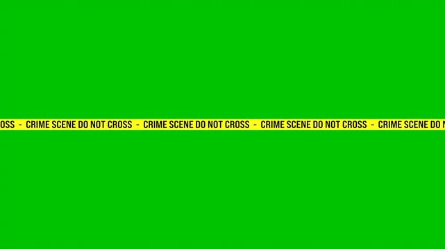 Crime scene do not cross, yellow police tape, violence, law, criminal. Warning sign, crime scene analysis, forensic investigation, violence, law, scrutiny. Background chromakey, green screen, cut out.