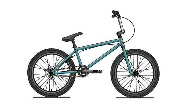 Teal BMX bike with black tires and seat on a white background, showcasing its frame and handlebars in a product-focused setting.
