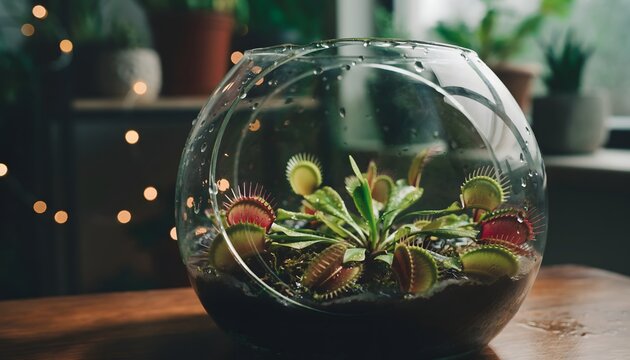 Enclosed Miniature Ecosystem A Beautifully Balanced Terrarium with Carnivorous Plants
