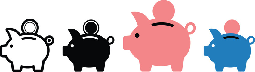 Fototapeta premium Piggy Bank Line and Flat Style Icons for Savings Concept