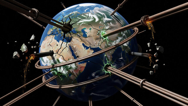 Conceptual illustration of global resources exploitation and planetary destruction