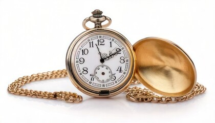 Fototapeta premium Antique Gold Pocket Watch with Chain and Open Case.