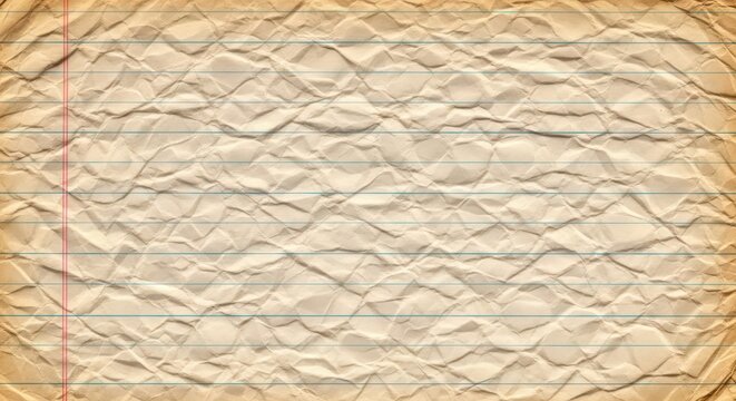 Crumpled lined paper texture with red and blue lines