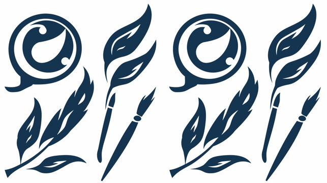 Abstract art paired symbols including circles, leaves, and paintbrushes in blue