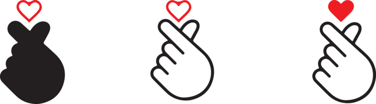 Mini finger heart hand icon set with love gesture symbols for UI, apps, logos, and web design use.