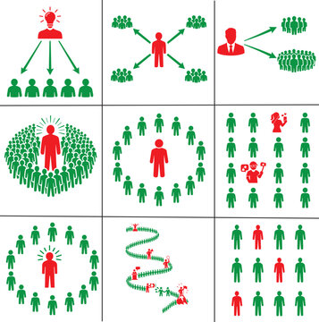 Coronavirus spread infographic showing infected person in crowd, colorful public health vector set.