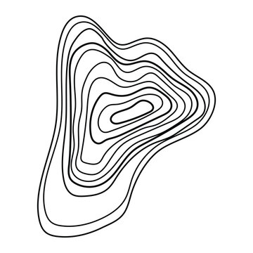 Abstract black contour lines form an organic, flowing pattern suggesting topographic mapping, data visualization, spatial depth and movement on a clean white background for modern design
