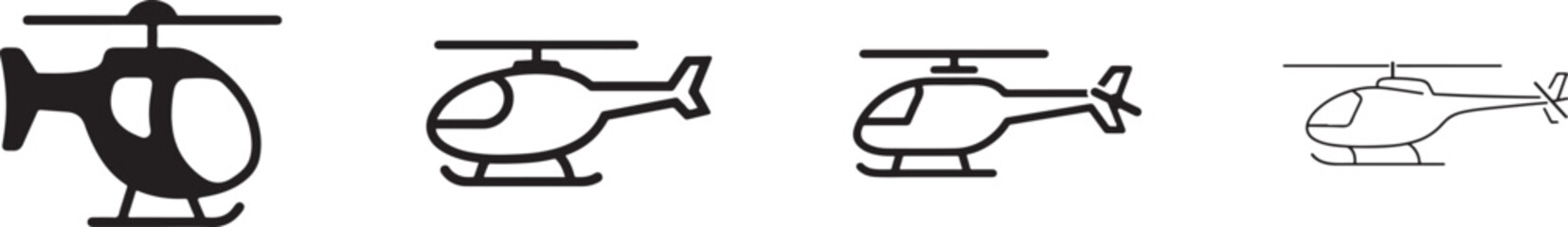 Helicopter icon set with outline and flat aircraft symbols for transport, UI, apps, and web design. © Md Ataullah 