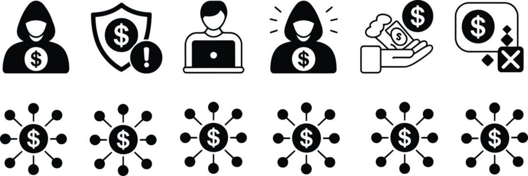 Financial Fraud and Cybercrime Icons Set Hacking Scam Protection Vector