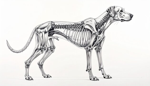 Dog Skeleton Anatomy - A Detailed Anatomical Illustration.
