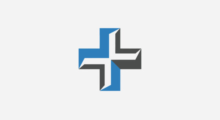 Obraz premium Abstract blue and white cross medical symbol icon.