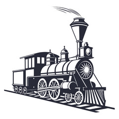 Vintage steam train engine with smoke illustration locomotive railroad transport transportation industrial machinery mechanical engineering illustration silhouette movement technology © Sp