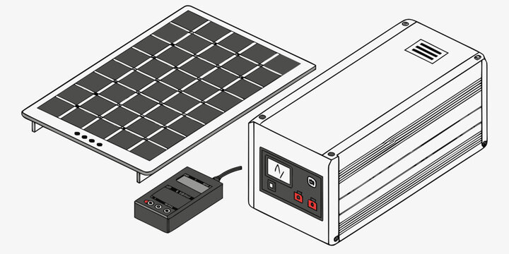 Solar panel with portable battery power station and controller illustration off grid renewable energy eco friendly controller portable renewable electricity sustainable technology electrical