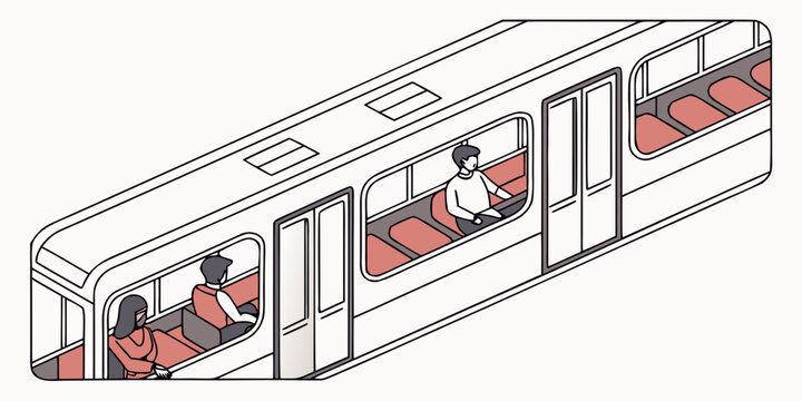 Isometric illustration of passengers riding inside modern train car with carriage passenger interior isometric transport commuter movement illustration structure transportation lifestyle