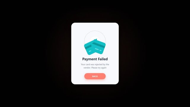 Payment failed error message screen.