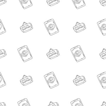 shopping pattern. online shopping seamless pattern. doodle digital shopping seamless pattern background