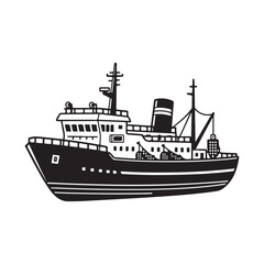 Obraz premium Black and white illustration of a ship isolated on white background