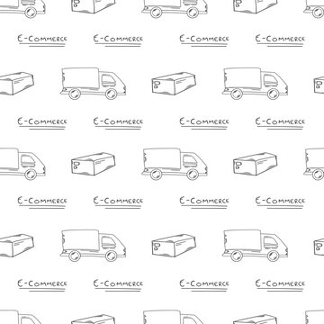 shopping pattern. online shopping seamless pattern. doodle digital shopping seamless pattern background