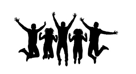 Fototapeta premium Happy Group Jumping Silhouette - Diverse People Celebrating Joyfully